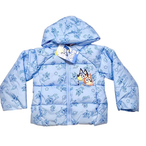 Bluey & Bingo Print Puffer Jacket Toddler 3T Blue Full Zipper Winter Snow New - Picture 2 of 6